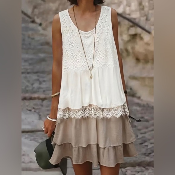 Source Unknown Tops - Elegant Lace Layered Women's Mini Dress - Feminine, Comfortable, XL
